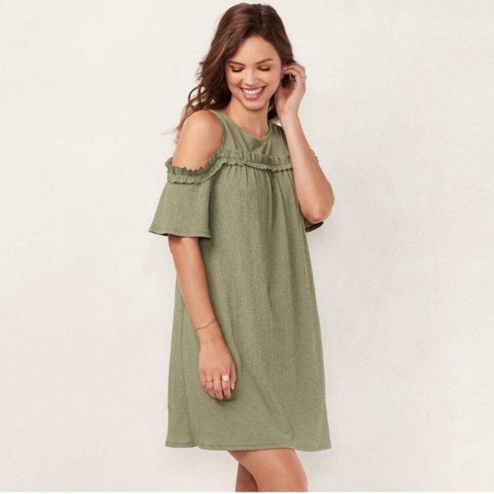 Women's LC Lauren Conrad Cold-Shoulder Shift Dress Size XL Olive Green